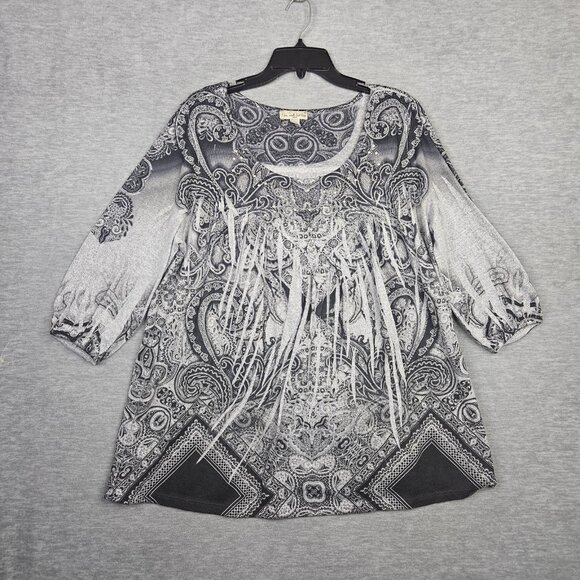 Live and Let Live Paisleys Rhinestone Embellished Women's Knit Top Size 1X - Picture 1 of 10
